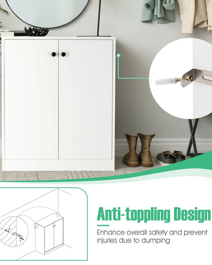 Giantex 2 Door Storage Base Cabinet - Freestanding Floor Cabinet with 3-Tier Shelf, White