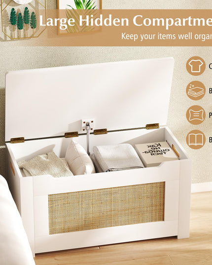 Giantex 31.5" Large Storage Chest Rattan Storage Bench with Flip Top Lid & Safety Hing