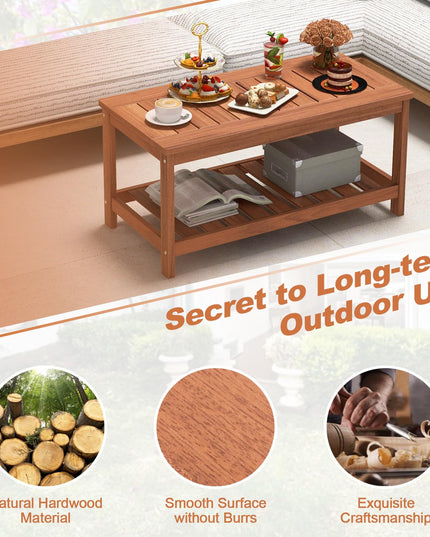Giantex Hardwood Patio Coffee Table - 2-Tier Wooden Coffee Table