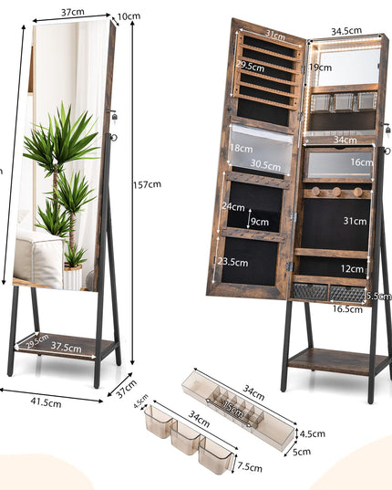 CHARMAID LED Strip Jewelry Armoire with 47.2"H Full Length Mirror, Lockable Jewelry Cabinet Organizer