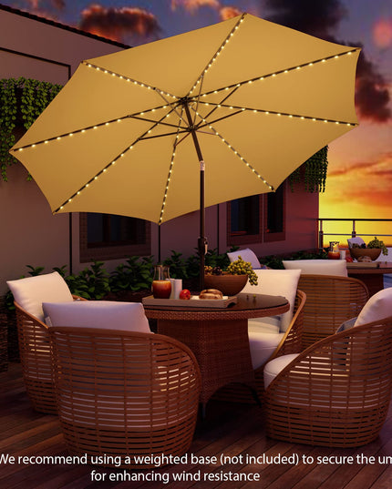 Giantex 10 ft Patio Umbrella with 112 Solar Lights, Outdoor Table Market Umbrellas with 8 Ribs