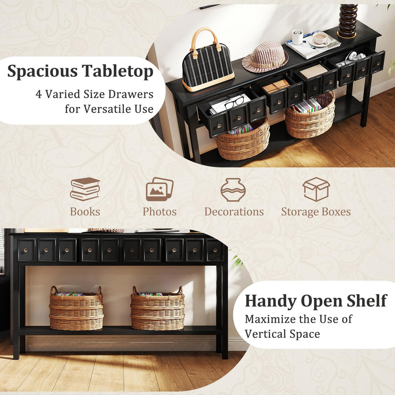 Giantex 60" Entryway Table with 4 Drawers and Open Storage Shelf