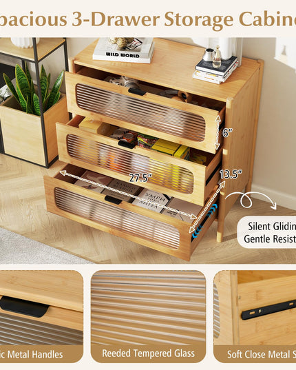 Giantex Bamboo 3-Drawer Storage Cabinet