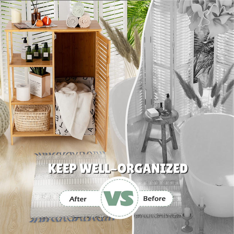 Bathroom Storage Cabinet Bamboo Floor Cabinet Free Standing Organizer - Giantex