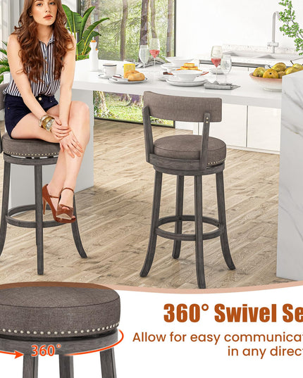 Giantex 31" Bar Stools Set, Swivel Bar Height Bar Chairs with Footrest, Rubber Wood Frame