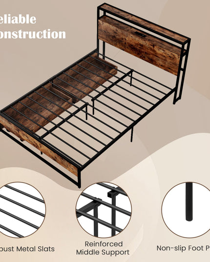 Giantex Bed Frame with 2-Tier Storage Headboard