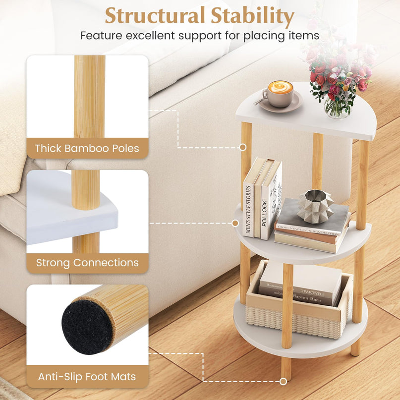 Tables d'appoint circulaires à 3 niveaux Giantex avec étagères de rangement