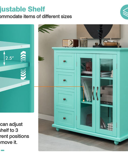 Giantex Buffet Sideboard with Storage - Kitchen Pantry Cabinet with 2 Doors, 4 Drawers, Adjustable Shelf