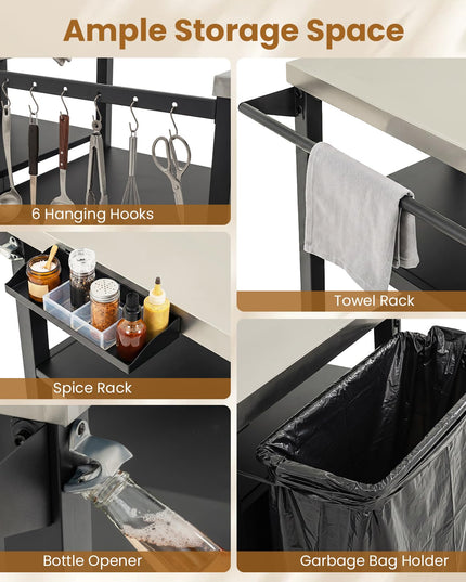 GIANTEX Large Outdoor Grill Cart with Cabinet & Dual Stainless Steel Tops