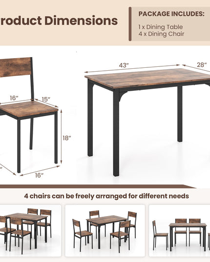 Giantex Dining Table Set for 4, Mid-Century Kitchen Furniture Set w/Kitchen Table, 4 Dining Chairs