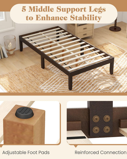 Giantex 14 Inch Twin Wood Platform Bed Frame, Minimalist Twin Bed Frame with Wooden Slats Support & Rubber Wood Legs