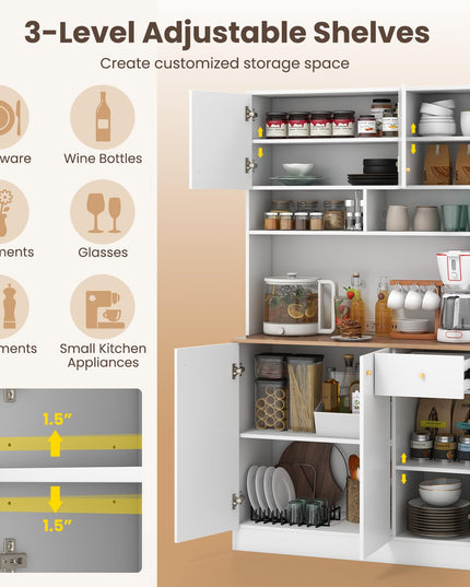 Giantex Kitchen Pantry Cabinet, 71” Tall Buffet Cabinet with Hutch, Built-in Power Outlet