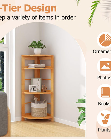 Giantex 4-Tier Corner Shelf, 34" Bookshelf with Rubber Wood Frame, Anti-Toppling Kit