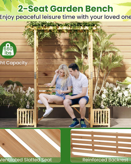 Giantex Outdoor Bench with Garden Arbor & 2 Planter Boxes