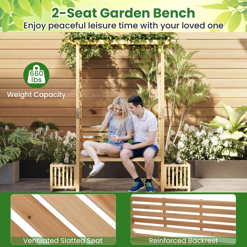 Giantex Outdoor Bench with Garden Arbor & 2 Planter Boxes