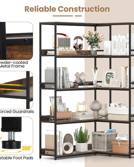 Giantex 5-Tier Corner Bookshelf 71" L-Shaped Bookcase
