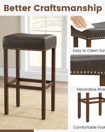 Giantex Bar Stools, Saddle-Shaped Kitchen Stools, PU Leather Bar Height Saddle Stools w/Footrests