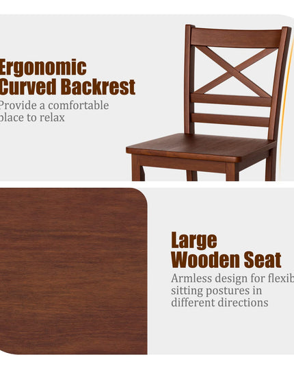 Giantex 25'' Antique Kitchen Counter Height Chairs with Wooden X-Shaped Backrest & Rubber Wood Legs
