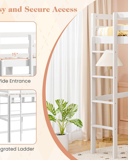 Giantex Solid Wood Twin Loft Bed with Desk and Bookcase