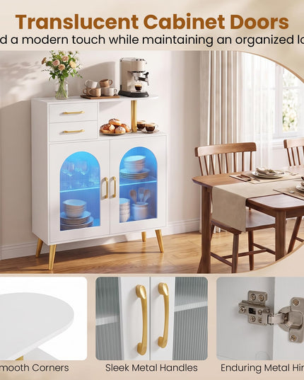 GIANTEX Sideboard Buffet Cabinet with LED Lights for Kitchen Living Room