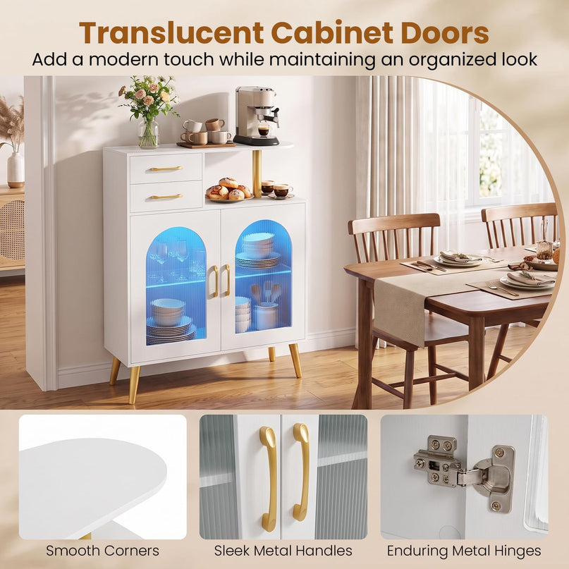 GIANTEX Sideboard Buffet Cabinet with LED Lights for Kitchen Living Room