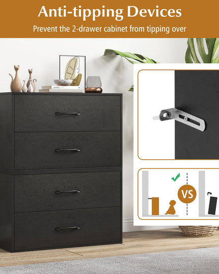 Giantex Stackable Drawers for Closet, 2-Drawer Short Dresser, Multi-Purpose Storage Cube with Anti-Scratch Pads(1/2, Black)