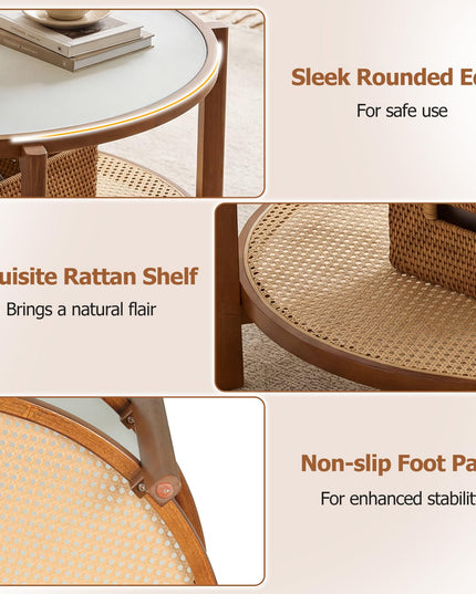 Giantex Rattan 35" Farmhouse Glass Center Table with Storage