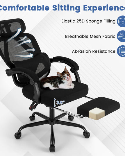 Giantex Ergonomic Desk Chair with Retractable Footrest 135° Tilting Backrest & Lumbar Support