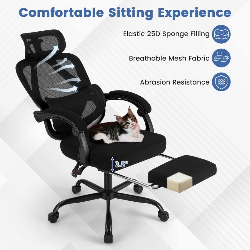 Giantex Ergonomic Desk Chair with Retractable Footrest 135° Tilting Backrest & Lumbar Support