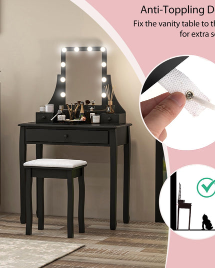 CHARMAID Makeup Vanity Desk with Lighted Mirror, 3 Color Lighting Modes, Adjustable Brightness, 3 Drawers