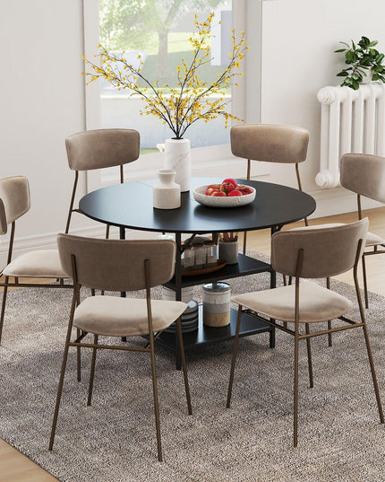 Giantex Table de Salle à Manger Ronde 47" pour 4-6 Personnes avec 2 Étagères de Rangement Ouvertes