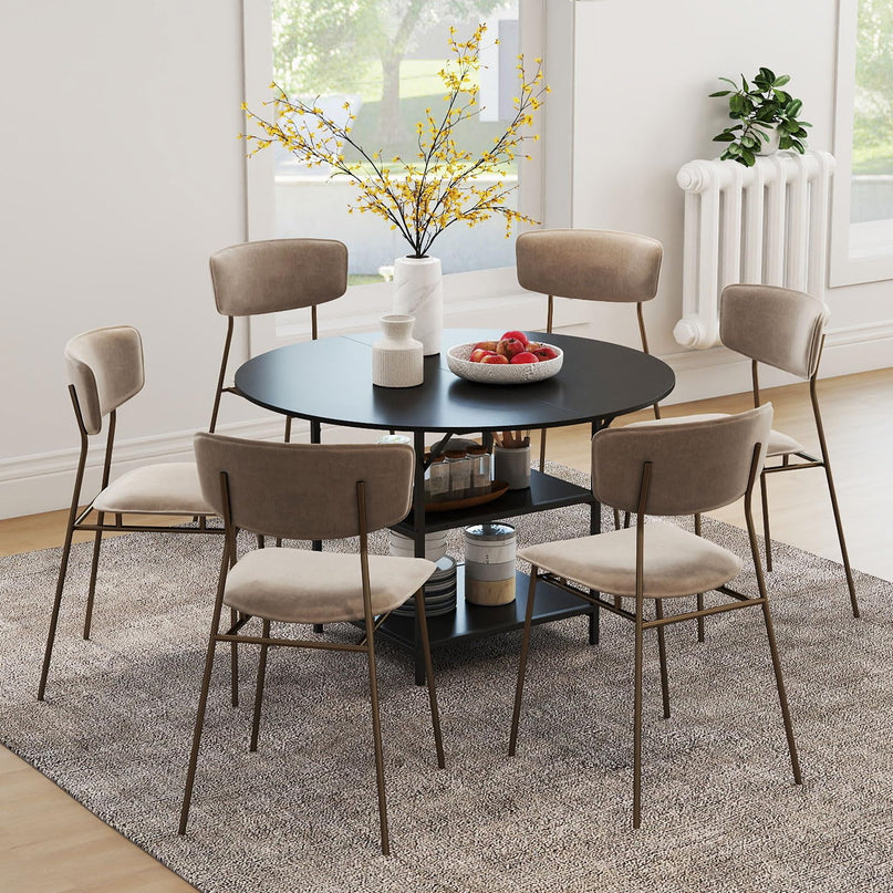 Giantex Table de Salle à Manger Ronde 47" pour 4-6 Personnes avec 2 Étagères de Rangement Ouvertes
