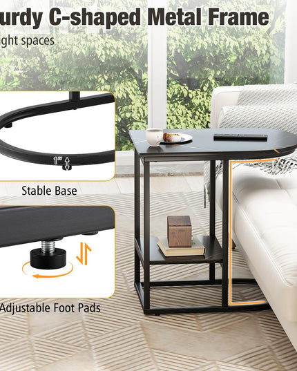 Giantex C Shaped End Table with Faux Marble Tabletop & Storage Shelf