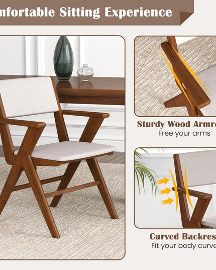 Giantex Wooden Dining Chairs Set, Linen Fabric Upholstered Kitchen Chairs w/Armrests, Rubber Wood Frame