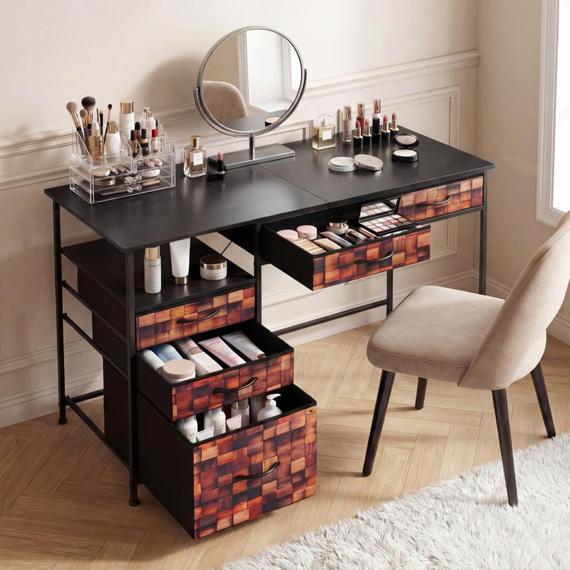 Giantex 120 CM Home Office Desk with Fabric Drawer and Shelf