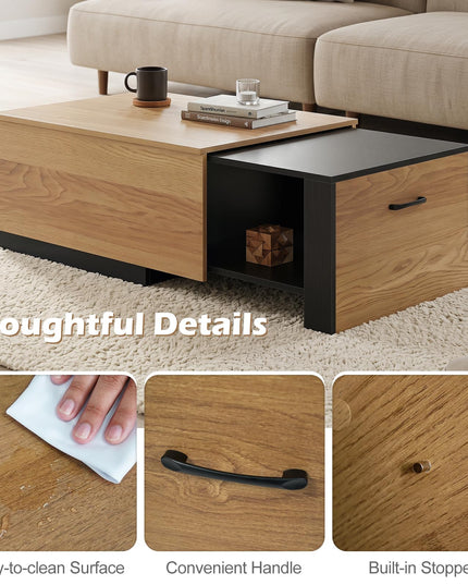 Giantex Modern Rectangle Extendable Coffee Table with Concealed Storage Compartment