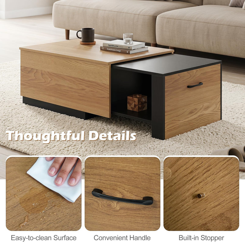 Giantex Modern Rectangle Extendable Coffee Table with Concealed Storage Compartment