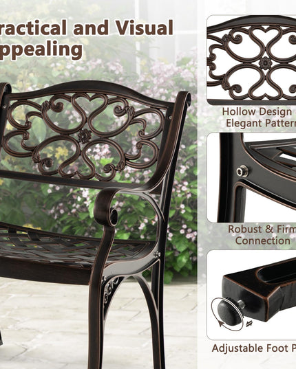 Giantex Cast Aluminum Patio Chairs Set of 2, All Weather Outdoor Dining Chairs w/Armrests and Curved Seats