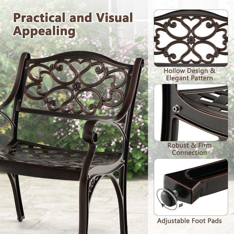 Giantex Cast Aluminum Patio Chairs Set of 2, All Weather Outdoor Dining Chairs w/Armrests and Curved Seats