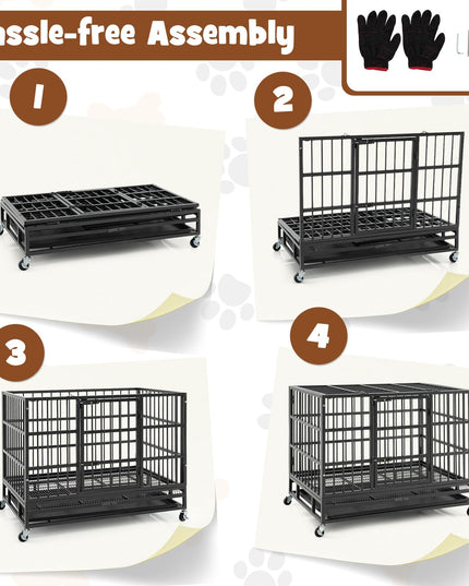 Giantex Heavy Duty Dog Crate, Escape Proof Metal Dog Cage with Double Door