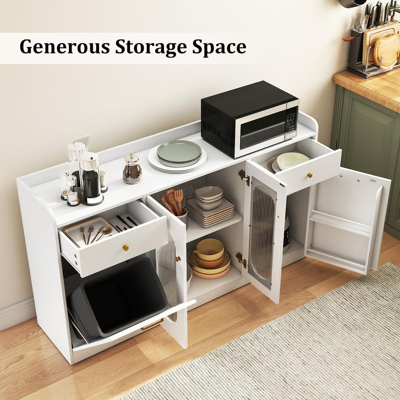 Giantex 55" Farmhouse Buffet Cabinet | Large Credenza w/Hidden Tilt Out Trash Can
