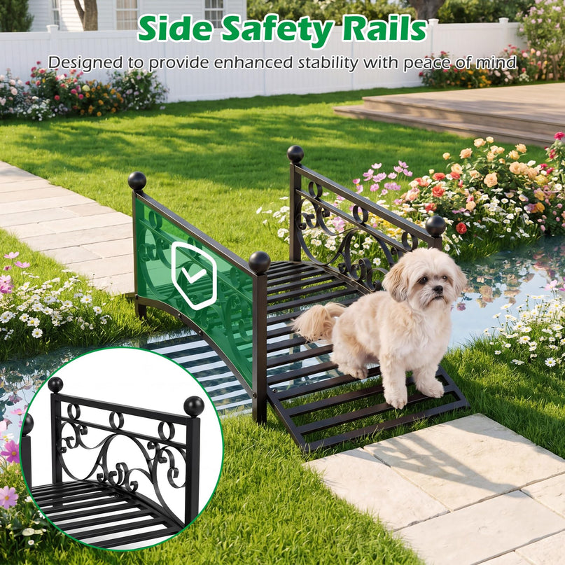Giantex 3.3 FT Metal Garden Bridge with Powder-Coated Finish & Scrollwork Rails
