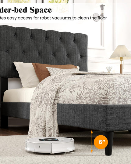 Modern Upholstered Platform Bed Frame with Diamond Tufting Headboard