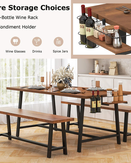 Giantex 72” Dining Table Set for 4-8, 3-Piece Kitchen Table Set with 2 Benches