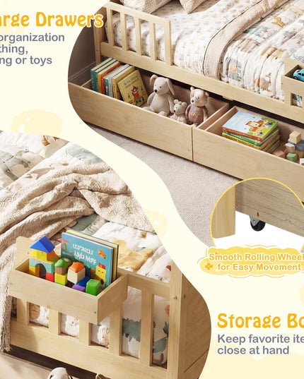 Lit de maison complet Giantex avec tiroirs pour enfants garçons filles