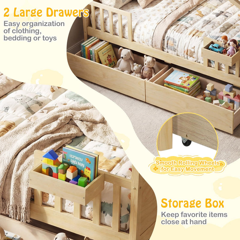 Lit de maison complet Giantex avec tiroirs pour enfants garçons filles
