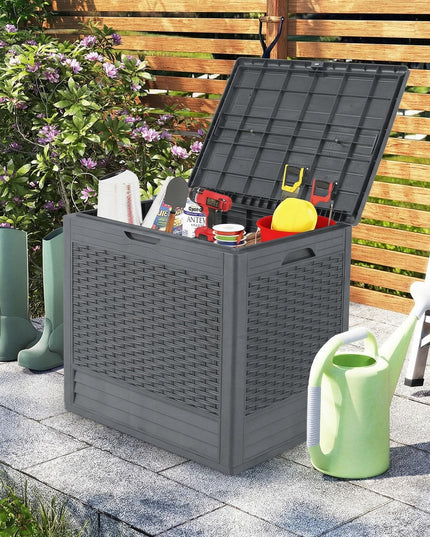 Giantex 25 Gallon Outdoor Storage Box with Rattan Patterns & Lockable Lid
