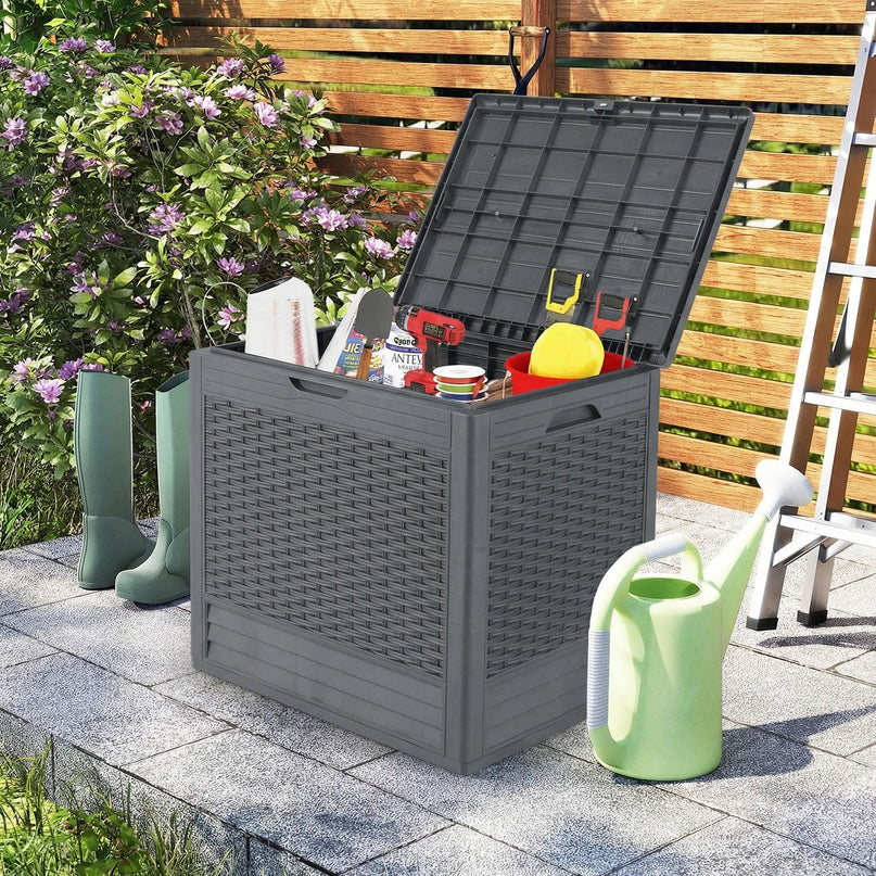 Giantex 25 Gallon Outdoor Storage Box with Rattan Patterns & Lockable Lid