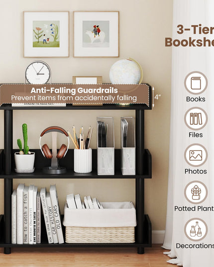 Giantex Étagère à livres à 3 niveaux | Unité de rayonnage autoportante pour salon, chambre à coucher, bureau