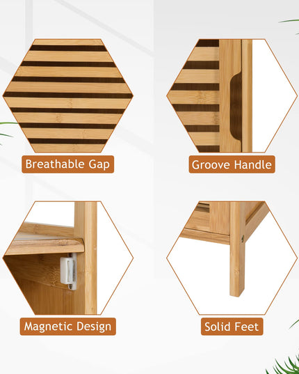 Giantex Bathroom Floor Cabinet, Bamboo Storage Cabinet w/Single Door & Open Shelves